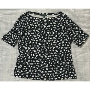 Lauren Ralph Lauren Floral Print Boatneck Top Petite Short Sleeve‎ - L